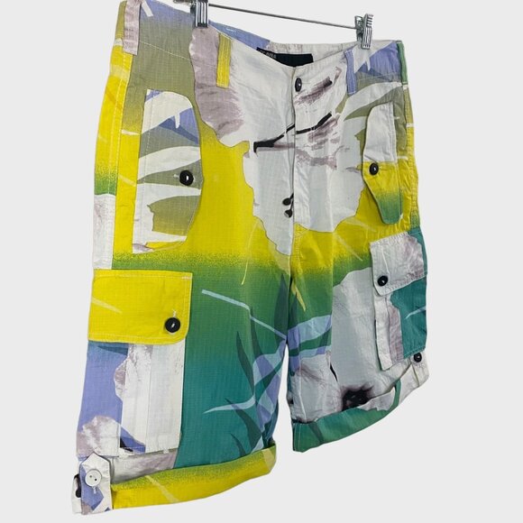 Rocawear Printed Cargo Shorts White Men's Size 36 Abstract Multicolor Utility - Picture 3 of 9